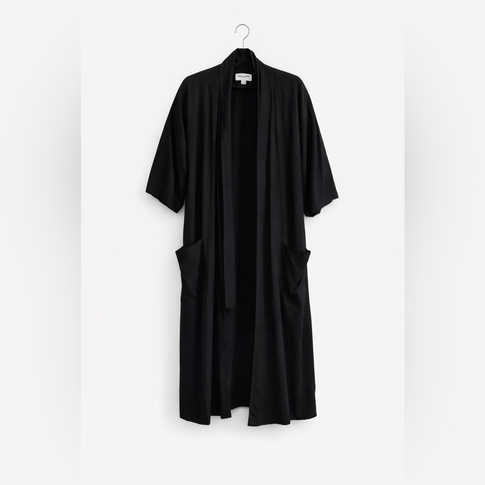 Frank and Oak Black Open Front 100% Tencel Robe